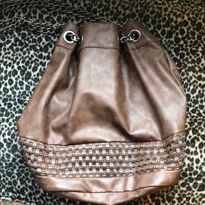 NINE WEST BROWN LEATHER CHAIN PURSE